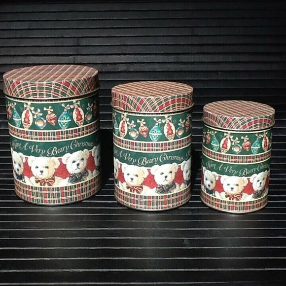 Other - 3 brand new Beary Merry Christmas-themed Metal Canisters featuring little bears